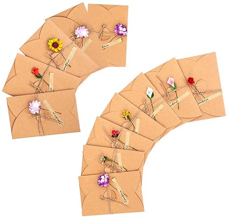 OSALADI 12 Stück Handgemachte Blumengrußkarten Aus Kraftpapier Mit Umschlägen Kleine Retro Einladungskarten Für Festtage Und Persönliche Wünsche