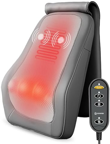 COMFIER Shiatsu Neck and Back Massager with Heat & Vibration, 3D Deep Kneading Back Massage for Pain Relief, Home Office Use,Gift for Her/Him,Gray