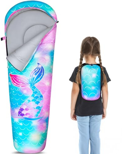 MHJY Sac de Couchage Enfant Mummie - Duvet Enfant pour Camping, Randonnée 3 Saisons Chaud & Léger (1,1 kg) - Idéal pour Garçon et Fille 4-12 Ans (178cm)