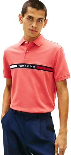 Tommy Hilfiger Men’s Polo Shirt Short Sleeve Chest Insert Regular Fit, Red (Vintage Red), XL