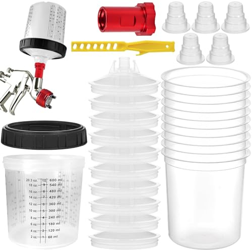Disposable Paint Mixing Cup 20 Ounce (600 ml) Kit, HVLP Paint Spray Gun Mixing Cup with 10 Cups