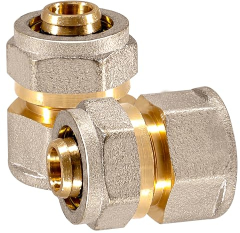 2 Stück Schraubfitting Übergang, 1/2 IG x 16mm Klemmringverschraubung | Schraubfitting für Ø16mm Mehrschichtiges Rohr, Übergang mit 1/2 Innengewinde, für Heizungs, Sanitär, Mehrschichtverbundrohr