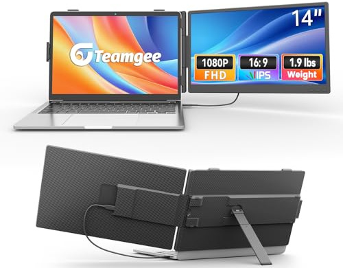Teamgee Monitor Portatile 14 Pollici Ultra-Leggero, Estensione per Laptop 13-17, Doppi Fissaggi Antiscivolanti, Compatibile con Windows/Mac/Linux/Chrome, Ideale per Lavoro, Giochi & Viaggi
