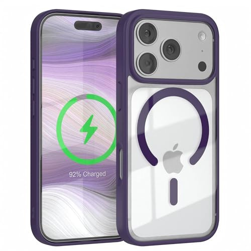 EAZY CASE Hülle für iPhone 17 Pro kompatibel mit Qi Charging Ultra Aufprallschutz Stoßfest und Kratzfest dünne Schutzhülle mit Kameraschutz Silikon Cover Clear Hybrid Handy Case Lila - Qi Charging