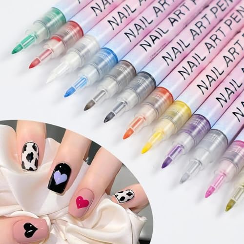 GOUHIDAMAI 12 Colors Nail Art Pens Set, 2025 New 0.7MM Nail Art Markers, 3D Polish Pens, Quick-Dry Gel Nail Markers, Nail Polish Pens for Graffiti, Dotting, Liner & Painting, DIY Tool