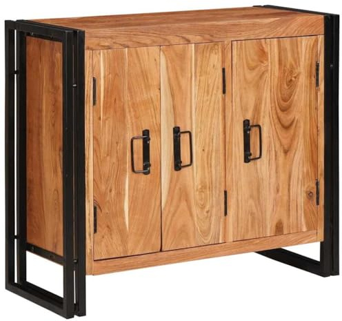 vidaXL Sideboard mit Türen Braun Massivholz Akazie und Metall, Stylischer rechteckiger Sideboard, moderner Schrank, praktischer Wohnzimmerschrank, urbanes Buffet