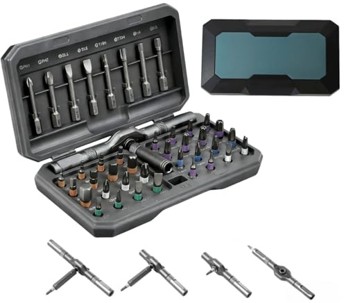 ASOUUNLD Juego de Destornillador Magnético 42 en 1, Juego Carraca Pequeña Destornillador de Trinquete con Manija en T y Estuche de Almacenamiento para Trabajos de Precisión (PH, SL, Torx, Hex, PZ, U)