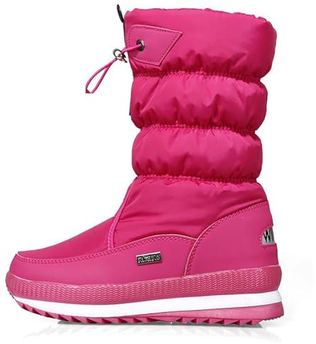 Stivali da Donna Doposci Scarponcini Neve Pioggia Stivaletti Caldi Invernali Canvas Rosa Caldo 39