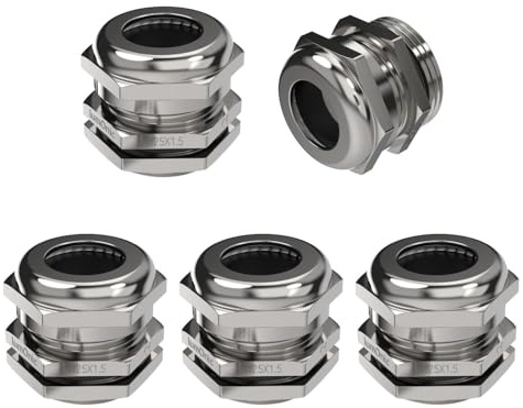 Lumonic 5er Set Kabelverschraubung Metall M25 | Klemmbereich 10-14mm | IP68 | mit Gegenmutter | Messing vernickelt, EMV | -40…+100°C | entspricht PG16