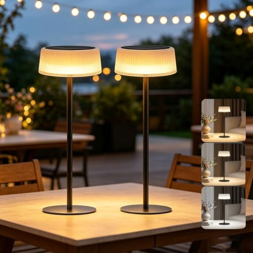 Cnlux Solar Tischlampe Outdoor 2er Set, Akku Tischleuchte mit Touch Dimmer