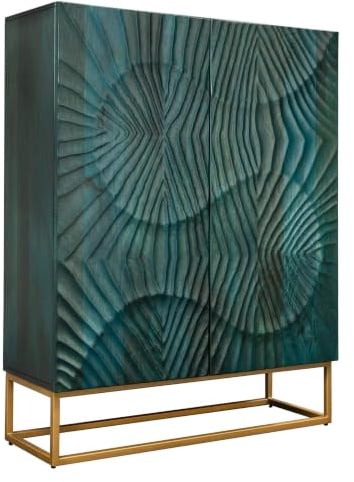 Highboard SCORPION - 120cm - gold türkis - Mangoholz Metall mit Stauraum | Soft Close, handgefertigtes Unikat, montiert geliefert, stabiles Metallgestell, pflegeleichte Oberfläche