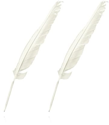 Hopzab 3PCS White Goose Feather Pens, Retro Elegant Writing Instruments, Black Ink Dip Pens for Signatures and Decorations