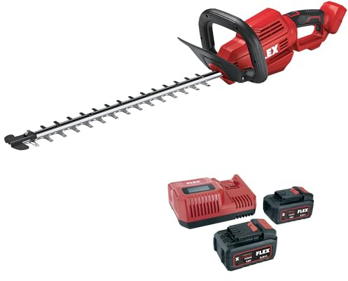 Flex Akku-Heckenschere GHT 55 18-EC + Akku Set P-Set 55 R (schwarz, rot, Akku-Heckenschere 18 V und Schnelladegerät 12/18 Volt und zwei Akku-Packs 5,0 Ah 18 V, mit Ladezustandsanzeige) 535135
