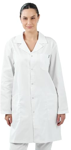 MYLOOKPRO - Blouse Médicale Blanche Longue – Blouse Professionnelle Unisexe Manches Longues Polycoton – Boutons Pression – 3 Poches – Tenue Infirmier, Laboratoire, Dentiste, Vétérinaire