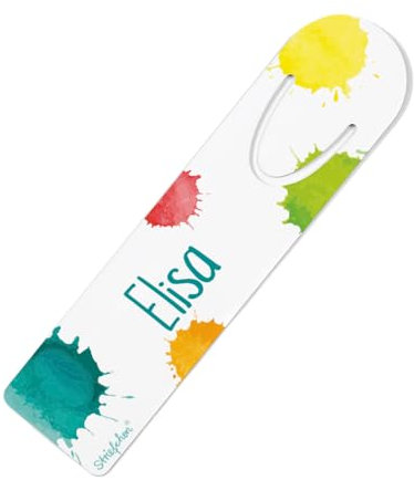 Striefchen® Lesezeichen mit Namen - Farbkleckse - ideal zum Schulbeginn