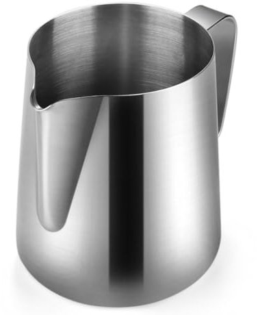 Flexzion Milk Frothing Pitcher - Stainless Steel Milk Frother Cup for Barista, Espresso Machines, Cappuccino Coffee, Milk Frother, Latte Art - Coffee Steaming Pitcher 12 oz 350 ml
