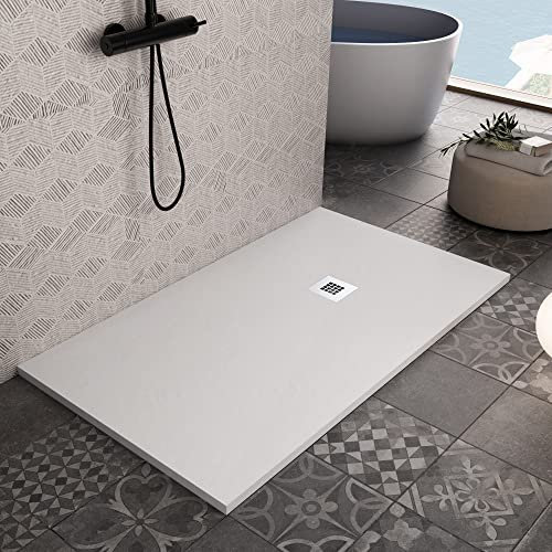 OLIMPO DOCCE - Piatto doccia in marmo resina Bianco pietra cemento PLUS - 100x140