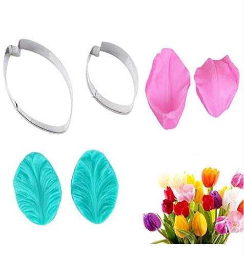 Petalo Silicone Venatore & Taglierino Fiore Acciaio Inox Coltello per Biscotti Stampo Cottura, Fondente Torta Decorazione Attrezzo Teglie e Sugarcract Cioccolato Gumpaste Dolci - Tulipani