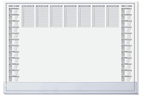 Sigel HO366 Papier-Schreibunterlage, ca. DIN A2, mit transparenter Schutzleiste, 2-Jahres-Kalender 2019 2020, 40 Blatt