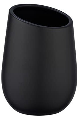Wenko Vaso de dientes Badi negro cerámica - Soporte para cepillos de dientes, para cepillos y pasta de dientes, Cerámica, 8 x 11 x 8 cm, Negro