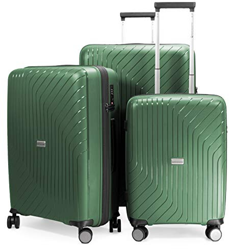 Hauptstadtkoffer- TXL - 3er Set Hartschalengepäck, leichte Trolleys, Kofferset (Handgepäck + mittelgroßer Koffer + großer Reisekoffer) aus robustem Polypropylen, Dunkelgrün, 3er Kofferset