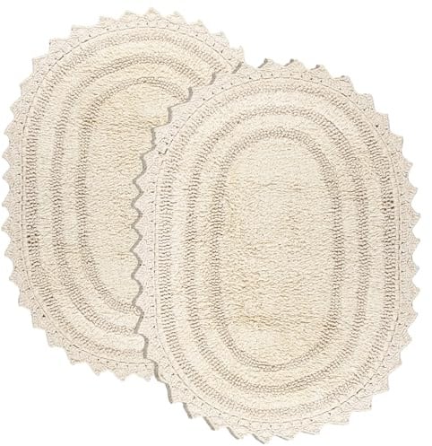 Weiche Baumwolle Oval Crochet Set 2 Bad Teppich Matten für Bad, Dusche, Badewanne, Waschbecken, WC - 43 x 61 cm - Elfenbein