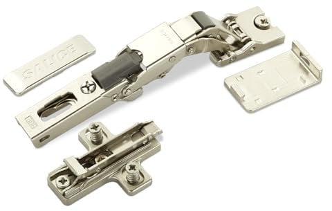 2 x Salice Universalscharnier für Glastür oder Spiegeltür 110° inkl. Kreuz-Montageplatte Höhe 3 mm mit Euroschrauben, Exzenterverstellung, Möbelscharniere mit Abdeckkappen