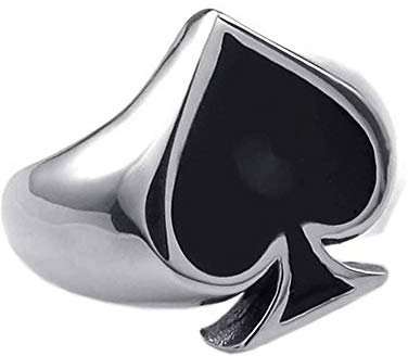BlackAmazement 316L Edelstahl Ring Pik Pique Spades Poker Zocker Silber Schwarz Damen Herren Biker (73 (23.2))