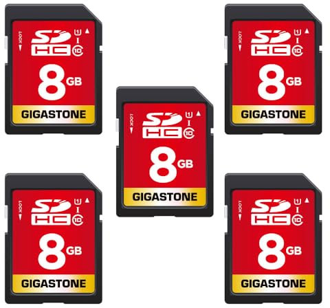 Gigastone 8 Go SDHC Carte Mémoire, Lot de 5 Cartes, Haute Vitesse pour La Réserve des Photos, des Vidéos, du Musique, des fichiers vocaux, Caméscope, Caméra, Enregistreur, PC, Mac, Classe 10