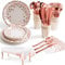 Nkaiso Party Tableware Pink Gold 141 Pieces Paper Party Supplies Set Includes Paper Plates Napkins Cups Reusable Cutlery for Wedding Shower Engagement Wedding Birthday -20 Guests