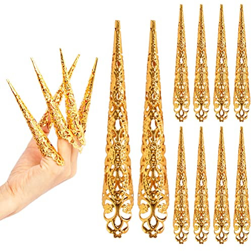J-ouuo Finger-Nagelspitze Klauenringe, 10 Stück Antike Königin Kostüm Fingerspitze Krallen Nagel Ringe, Lange Krallen Fake Nägel Ring Fingernagel Krallen Schutz Finger Knöchel