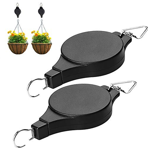SOONHUA 2PCS Retractable Hanger,Hanging Basket Pulley,Adjustable Heavy Duty Plant Pulley Hook Baskets Pull Down Hanger Garden Plant Pot Hooks for Plants and Birds Feeder,Home Christmas Decorative