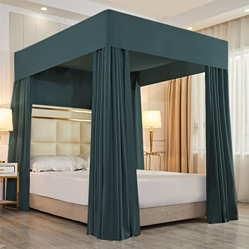 Mengersi Vorhänge für Himmelbett, Schlafzimmerdekoration, ohne Stangen (Regina, Dunkelgrün)
