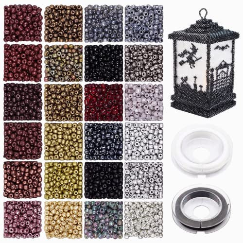 Prettme 4mm Perlen für Armbänder, Rocailles Perlen zum Auffädeln, 1920 Stück Dunkel Bunte Glasperlen Set,Bastelperlen für Armbänder Halskette Ohrringe Schmuck machen und DIY Handwerk