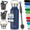 Milu Bouteille en acier inoxydable 350ml, 500ml, 750ml, 1l (+3 couvercles) - Bouteille thermo avec paille, bouteille d'eau, pour boissons chaudes, froides et gazeuses (Bleu marine, 750ml)