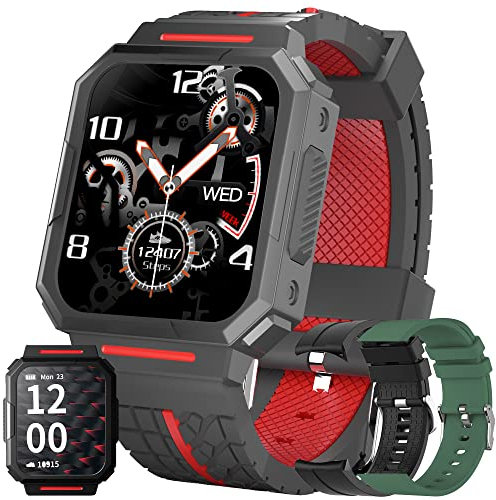 Smartwatch Herren, 1,69 Touchscreen IP69K Wasserdicht Sportuhr mit Blutdruckmessung, Schrittzähler, Pulsmesser, Schlafmonitor, Stoppuhr, Aktivitätstracker, 22 Sportmodi Militärische Fitnessuhr