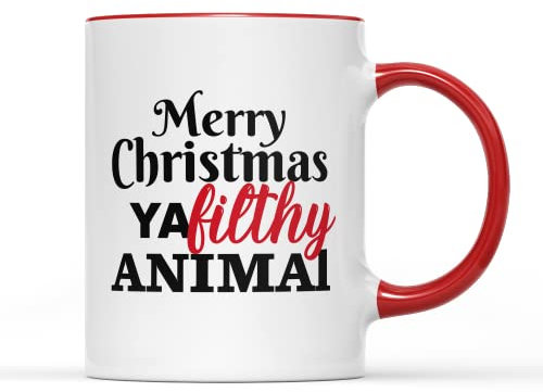 SMARTYPANTS Merry Christmas Ya Filthy Animal Mug Tea Coffee Cup - Novelty Kevin Alone Festive Xmas Classic Film Christmas Stocking Filler Home Kitchen Gift Present (Red Handle Prime)