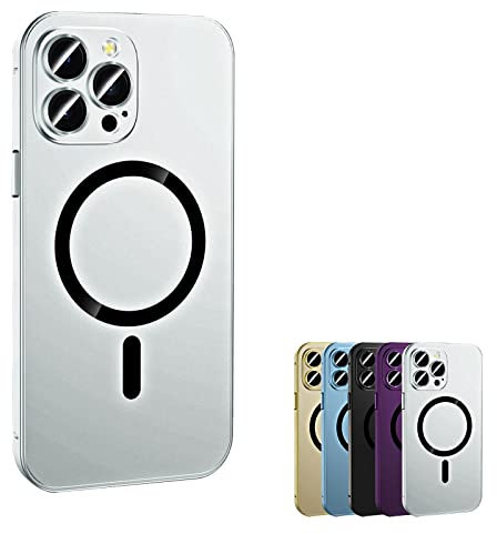 Magnetic Charging Aluminium Metal Bumper Matte Case Cover for iPhone 14 Pro Max 13 12 (13promax,silver)