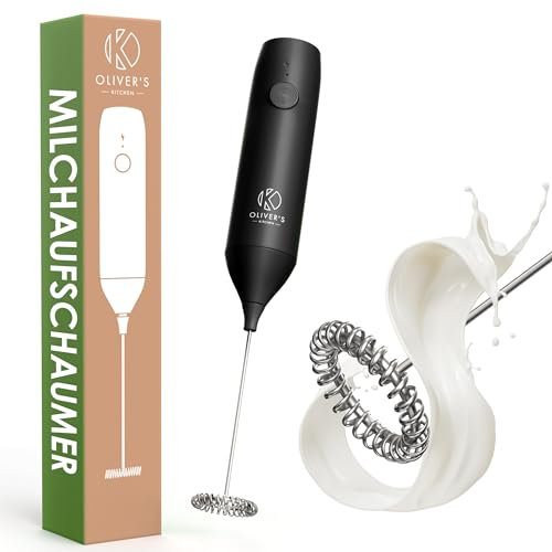 Oliver's Kitchen ® Handheld Milk Frother - Create Milky Foam for Coffee, Cappucino, Hot Chocalate and More in Seconds - USB-C Rechargeable