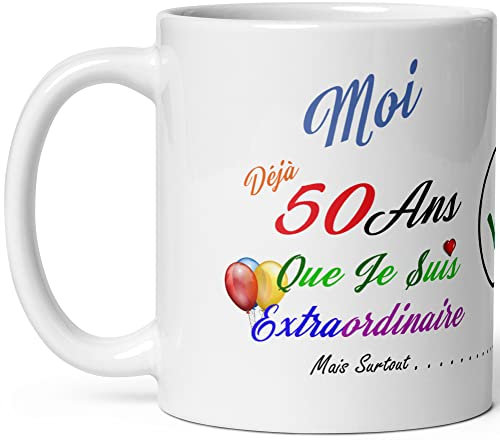 Mug anniversaire 50 ans humour cinquante ans modeste drole tasse haute qualité idée cadeau rigolo cinquantaine fete Noel homme femme ami collegue copain pote famille