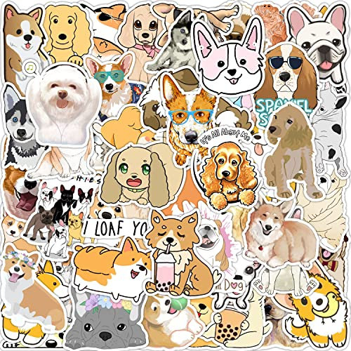 50 Stück Cartoon-Hund Aufkleber Wasserflaschen Laptop Telefon Gitarre Skateboard Computer Koffer Fahrrad Cartoon Dog Vinyl Stickers Wasserdicht Ästhetisch Aufkleber für Jugendliche Kinder Erwachsene