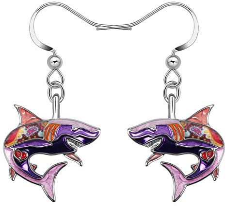 YAYAKO Emaille Hai Ohrringe Baumeln Zinklegierung Wal Qualle Delphin Oktopus Ohrringe für Frauen Mädchen Ozean Tiere Sommer Geschenke (Hai Ohrringe Lila)
