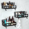 changshengda No Drilling Shower Shelf - 3 Pack (3 Sizes), Bathroom Organizer with 6 Hooks, Self-Adhesive Shower Shelf (Black)