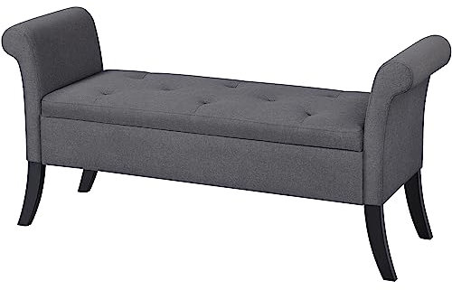 Yaheetech Banc de Rangement Bout de Lit Siège Coffre avec Accoudoirs et Compartiment Repose-Pieds pour Salon Chambre Entrée Tissu Pouvant Supporter 300 kg Gris foncé
