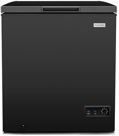 Igloo 5.0 Cu Ft. Upright Deep Freezer Chest- Deep Freezer with Quick Freezing System & Adjustable Thermostat- Low Noise Freezer with Removable Basket & LED Lights for Homes, Garages & Basements- Black