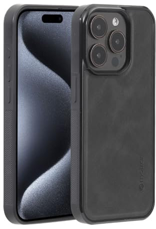 Molzar GripBig Series for iPhone 15 Pro Case, Built-in Metal Plate for Magnetic Mount, Works with Qi-certified Chargers, Compatible with iPhone 15 Pro, Black/Black