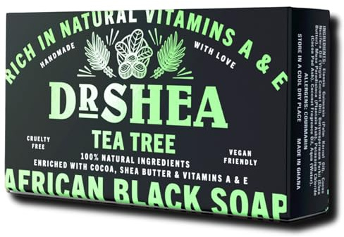 Organic Tea Tree African Black Soap 100g - Dr Shea - Hair Body Face & Hand Wash essential.