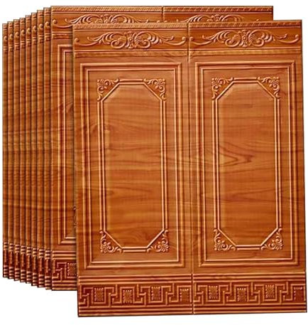 HAILM 3D Strukturierte Wandpaneele, Akustische Verkleidungen, Selbstklebend Abnehmbar und Wasserdicht, Schaumstoffpaneele Faux Holz Wandpaneele (10 PCS, 6,3 Qm Abdeckung)