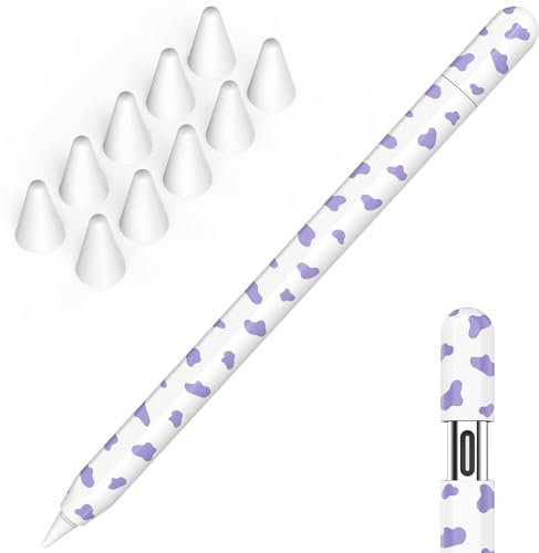 NIUTRENDZ Cow Print iPencil Case for Apple Pencil 2nd Generation Case Cover Silicone Protective Sleeve Skin with 10pcs Apple Pencil Tips Cover (Purple, Apple Pencil USB-C)