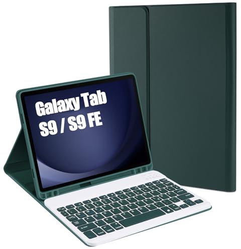 Jeloyutek für Samsung Galaxy Tab S9 FE/S9 2023 Tastatur Hülle, QWERTZ Layout Magnetisch Abnehmbarer Tastatur mit Hülle für Galaxy Tab S9 FE 10,9/S9 11(SM-X510/X516/X518/X710/X716B/X718U), Dunkelgrün